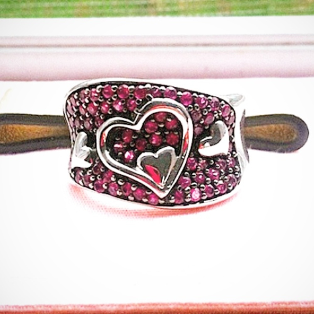 Sterling silver heart ruby ring size 7